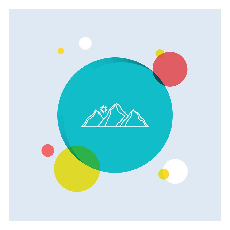 heuvel. landschap. natuur. berg. zon wit lijn icoon kleurrijk cirkel achtergrond vector
