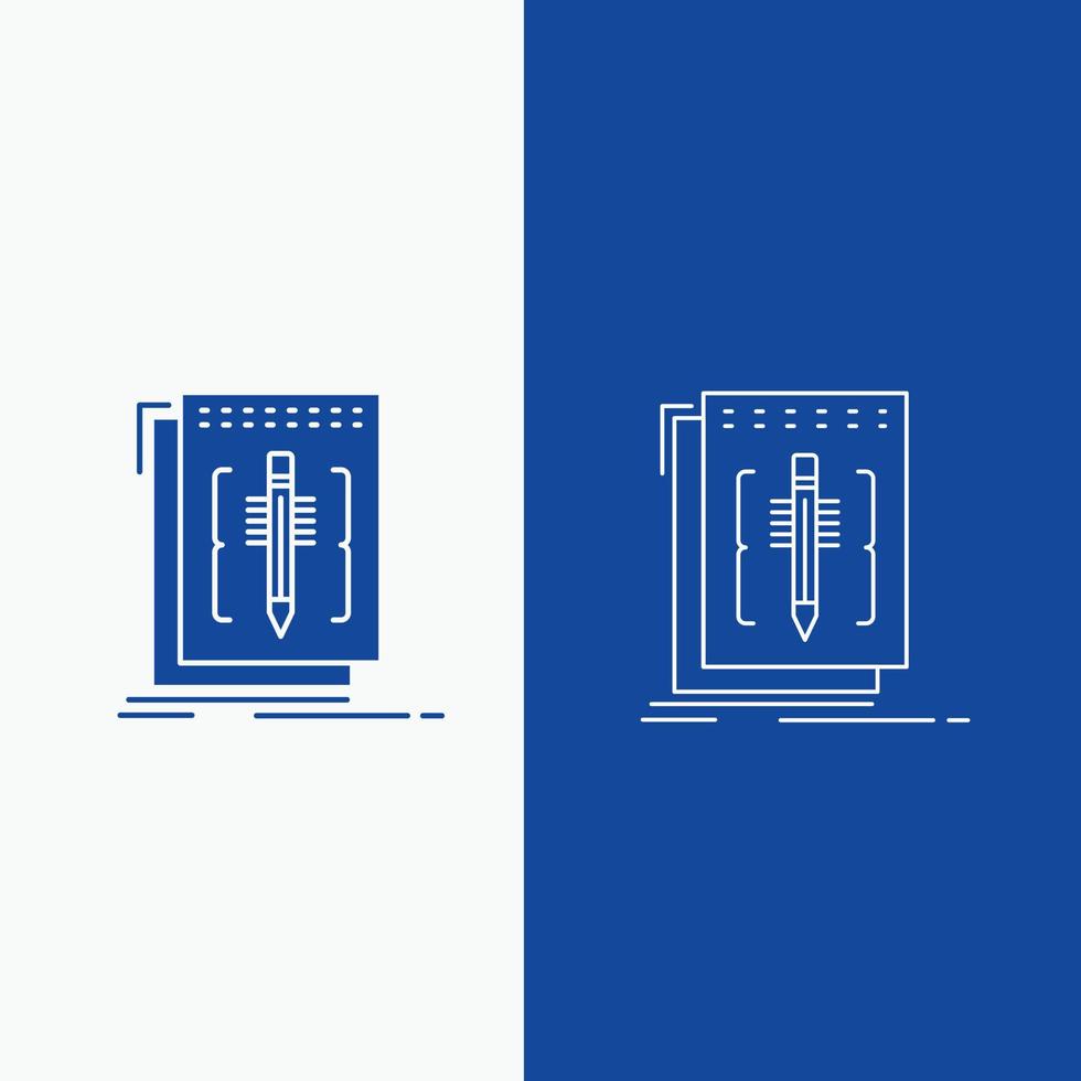 code. Bewerk. editor. taal. programma lijn en glyph web knop in blauw kleur verticaal banier voor ui en ux. website of mobiel toepassing vector