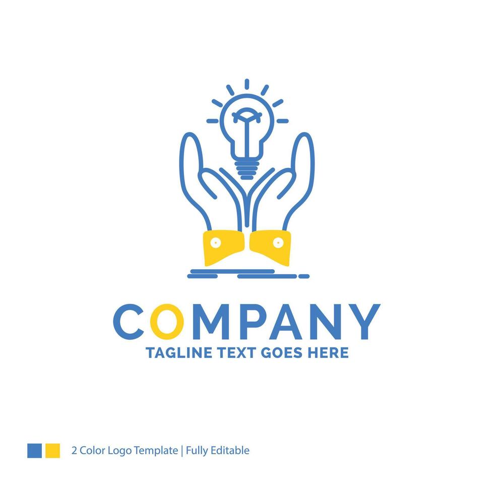 idee. ideeën. creatief. deel. handen blauw geel bedrijf logo sjabloon. creatief ontwerp sjabloon plaats voor slogan. vector