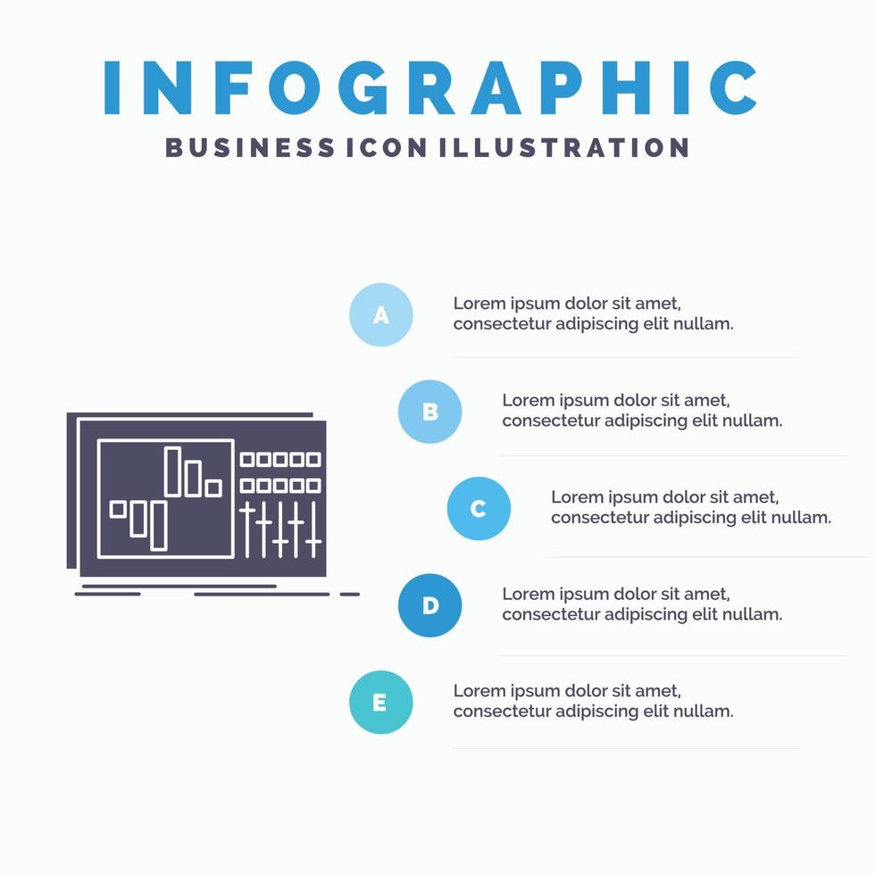 controle. gelijkmaker. egalisatie. geluid. studio infographics sjabloon voor website en presentatie. glyph grijs icoon met blauw infographic stijl vector illustratie.