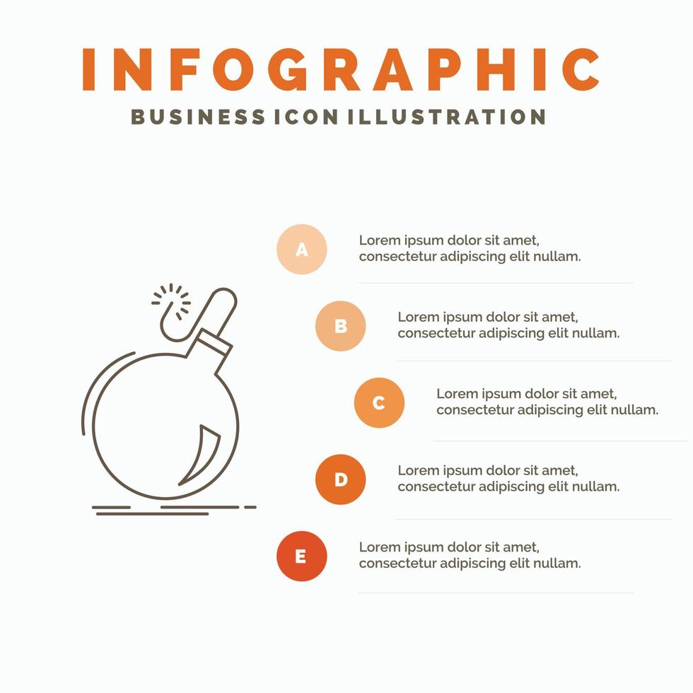 bom. boom. Gevaar. ddo's. explosie infographics sjabloon voor website en presentatie. lijn grijs icoon met oranje infographic stijl vector illustratie