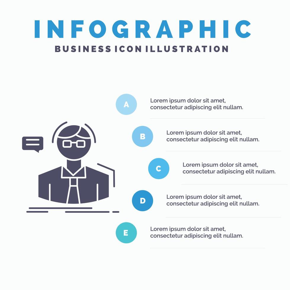 professor. leerling. wetenschapper. docent. school- infographics sjabloon voor website en presentatie. glyph grijs icoon met blauw infographic stijl vector illustratie.