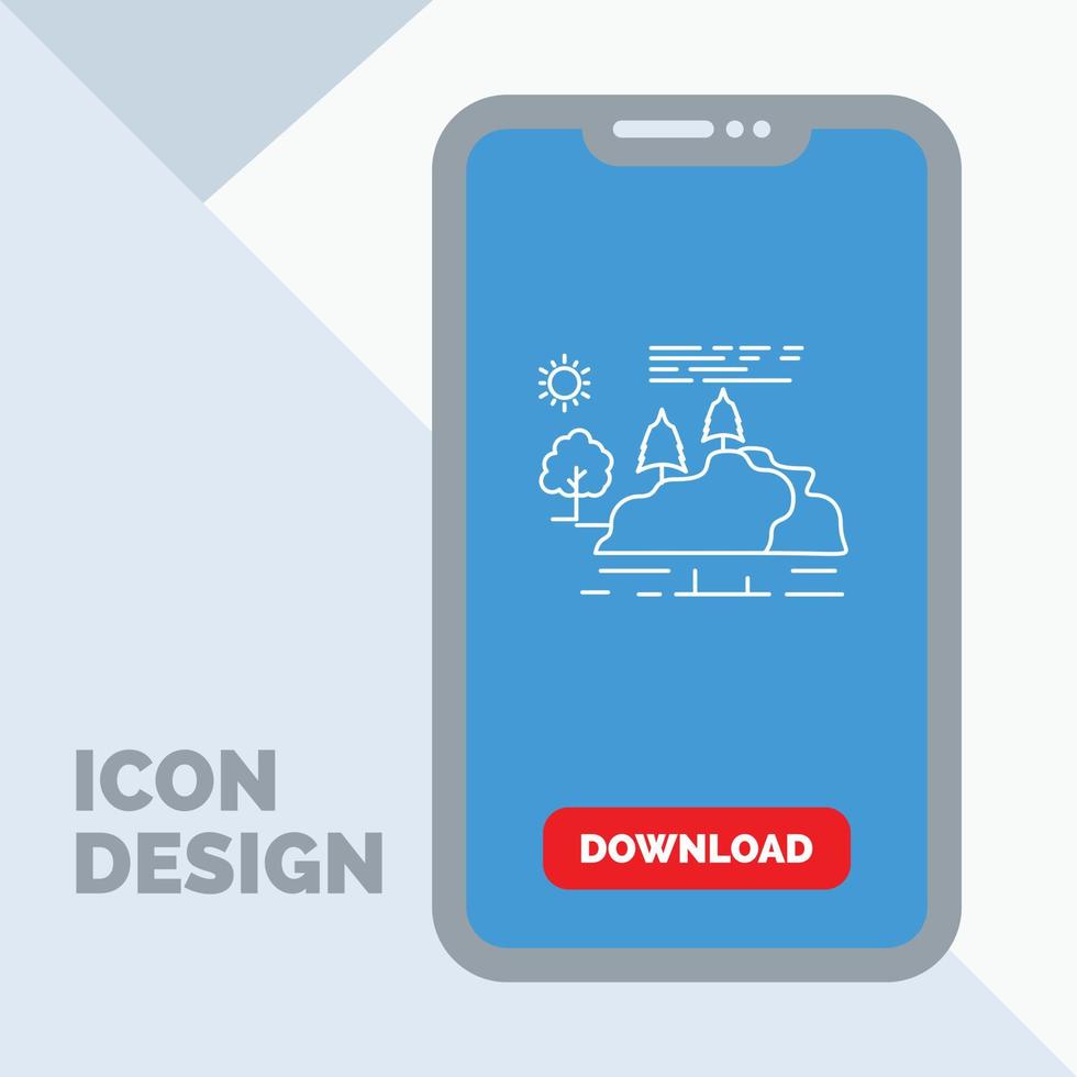 heuvel. landschap. natuur. berg. regen lijn icoon in mobiel voor downloaden bladzijde vector