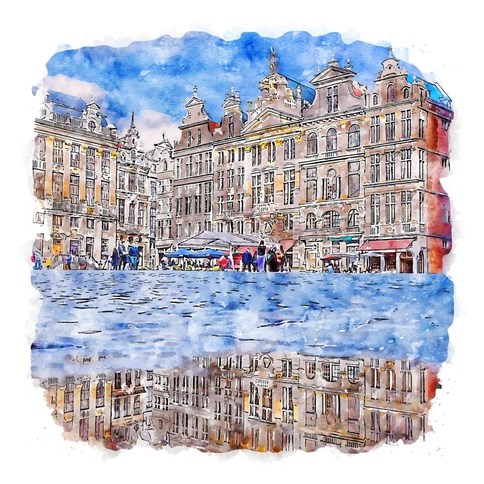 brussel belgië aquarel schets hand getekende illustratie vector