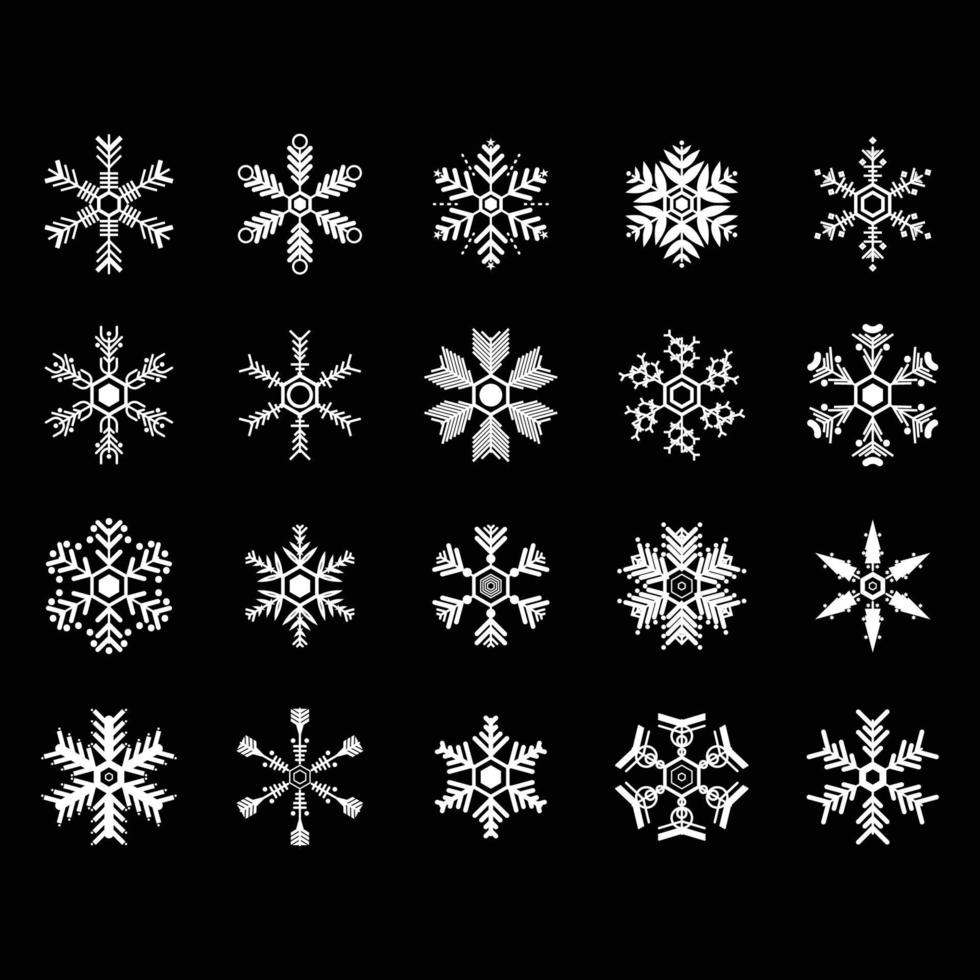 wit sneeuwvlokken vector, geïsoleerd Aan zwart achtergrond, voor decoratie kaart in winter, besneeuwd concept voor Kerstmis en nieuw jaar festival vector