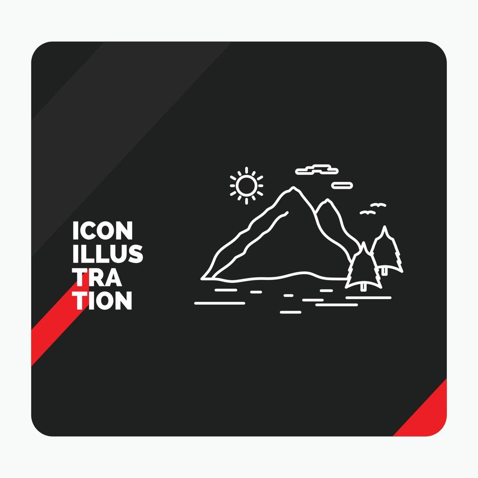 rood en zwart creatief presentatie achtergrond voor natuur, heuvel, landschap, berg, zon lijn icoon vector