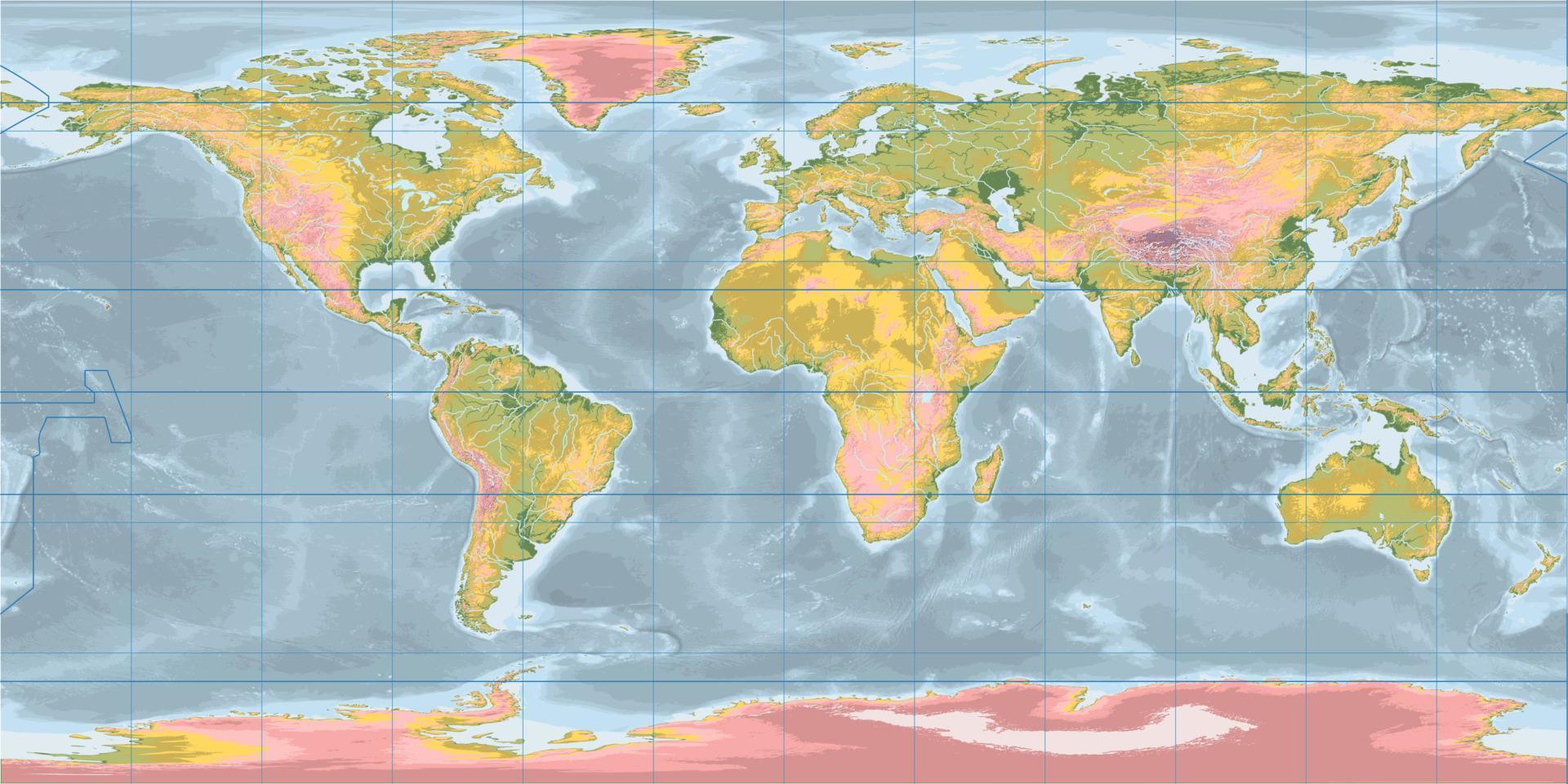 topografisch blanco wereld kaart equirectangular projectie vector