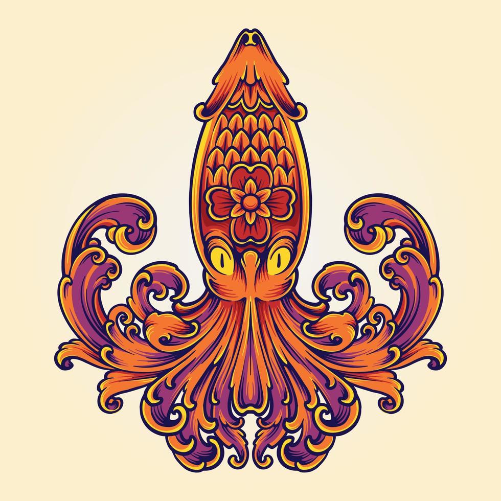 klassiek bloemen Octopus ornament vector illustraties voor uw werk logo, mascotte handelswaar t-shirt, stickers en etiket ontwerpen, poster, groet kaarten reclame bedrijf bedrijf of merken.