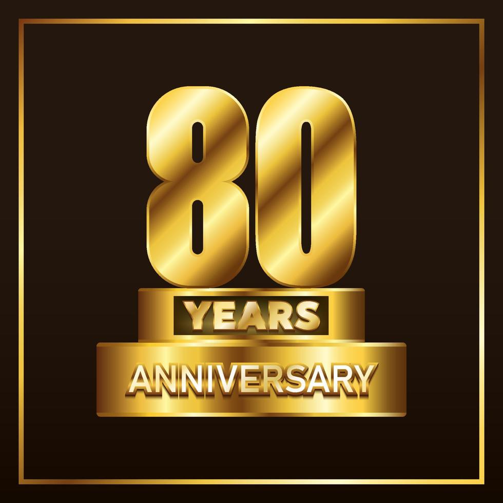 80 jaren verjaardag logotype trofee. goud verjaardag viering embleem ontwerp voor boekje, pamflet, tijdschrift, brochure, poster, web, uitnodiging of groet kaart. vector illustratie