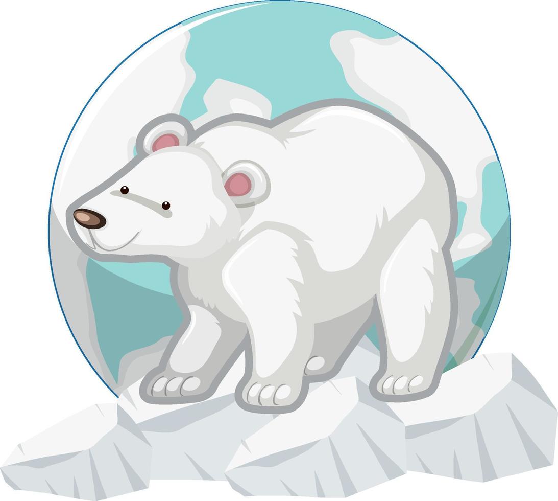 ijsbeer die zich op ijs op witte achtergrond bevindt vector