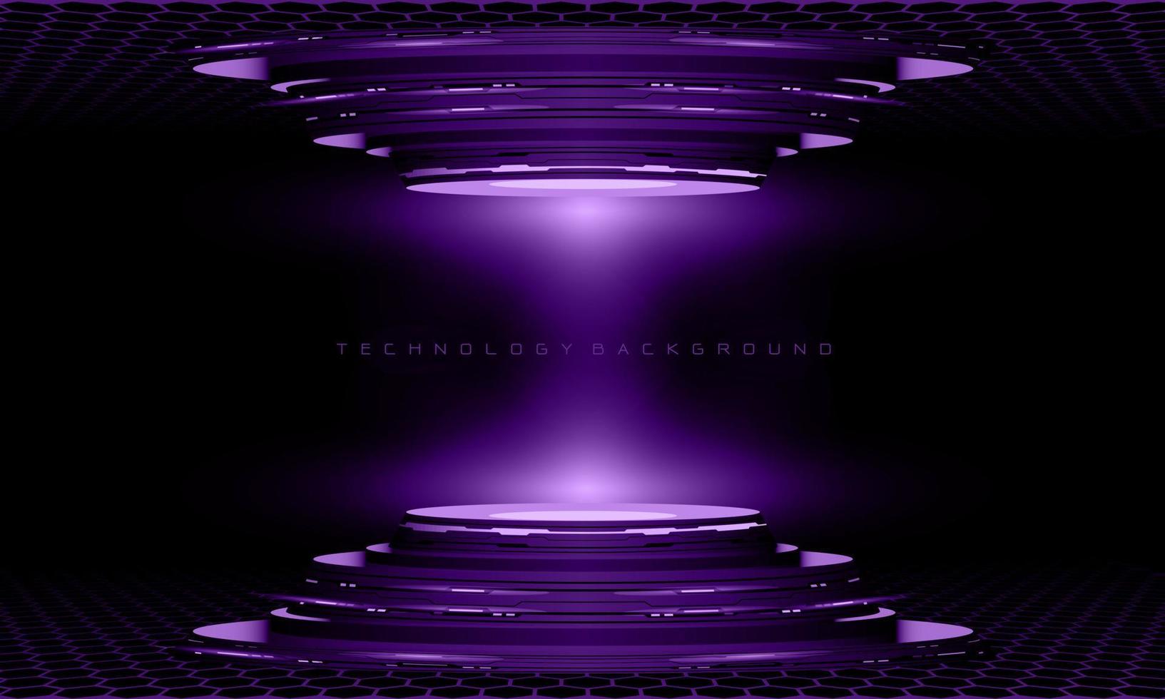 abstract 3d Purper cyber meetkundig cyber futuristische technologie stadium Aan zwart ontwerp modern achtergrond vector