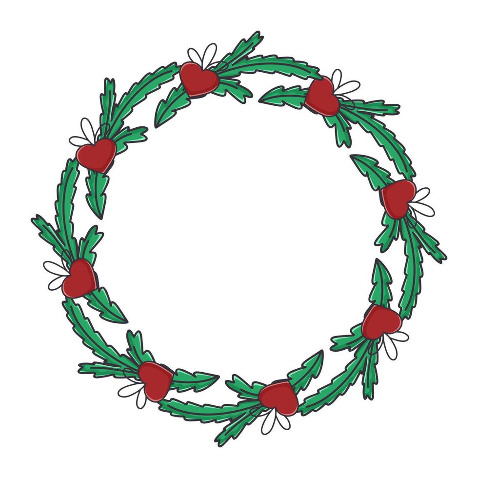 Kerstmis traditioneel krans van Spar takken met harten vector