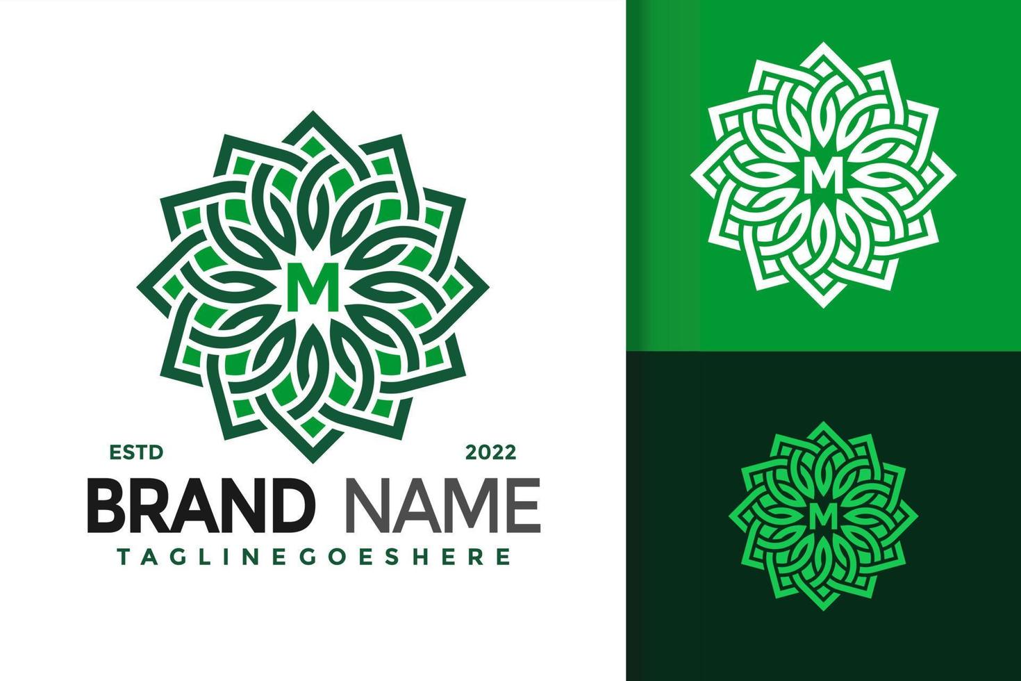 m brief mandala blad logo ontwerp, merk identiteit logos vector, modern logo, logo ontwerpen vector illustratie sjabloon