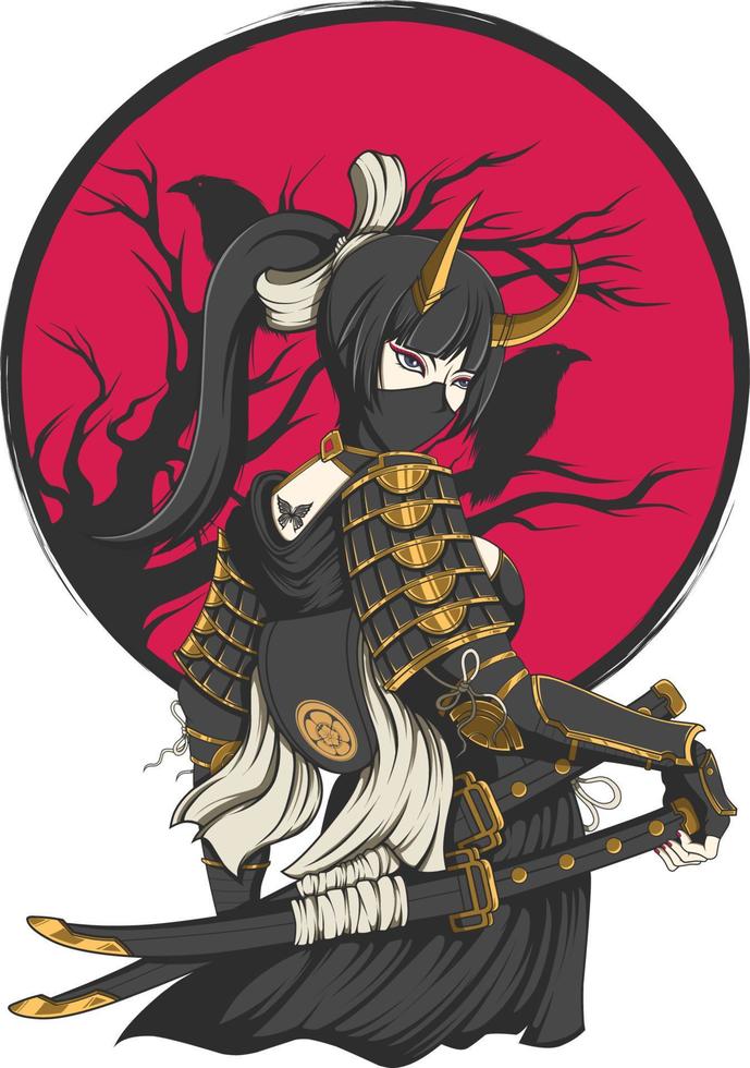 samurai meisje mascotte illustratie vector