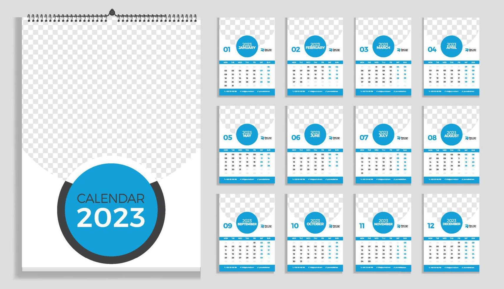 2023 muur kalender ontwerp sjabloon vrij vector