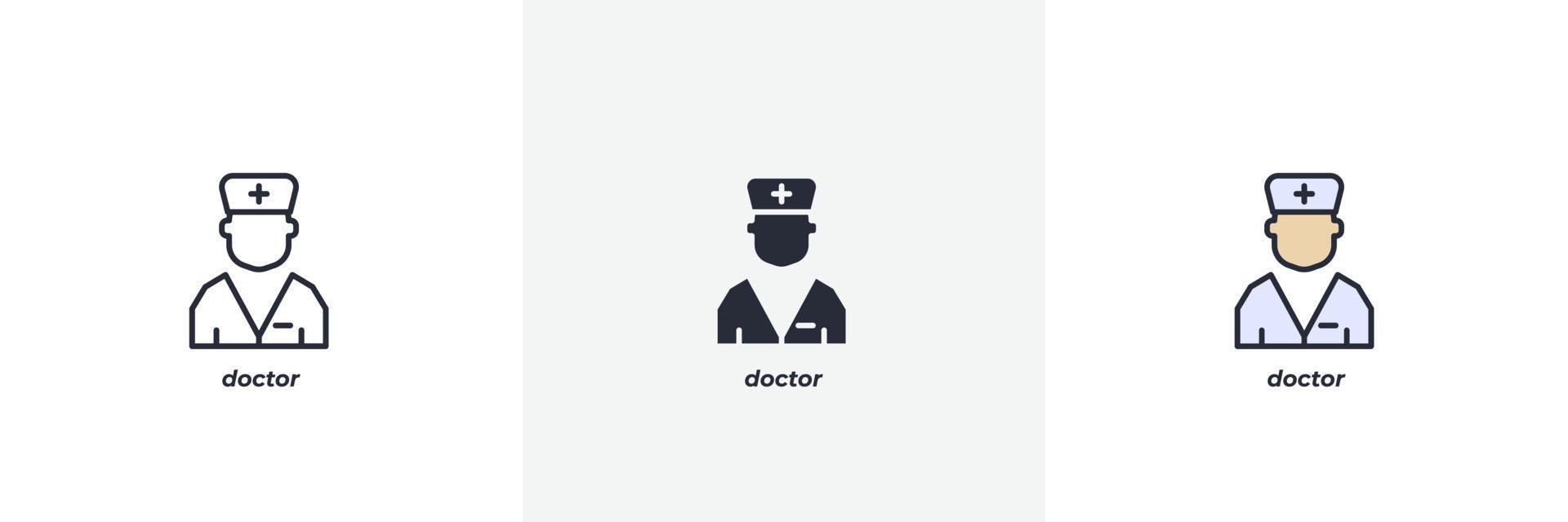 dokter icoon. lijn, solide en gevulde schets kleurrijk versie, schets en gevulde vector teken. idee symbool, logo illustratie. vector grafiek