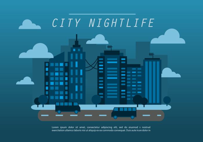 Midnight Blue Flat Cityscape Vector Achtergrond