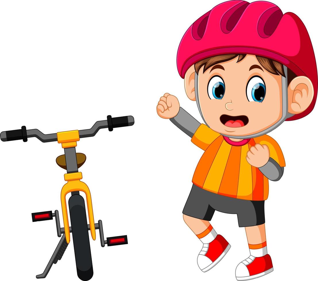 een jongen poseren met een fiets vector