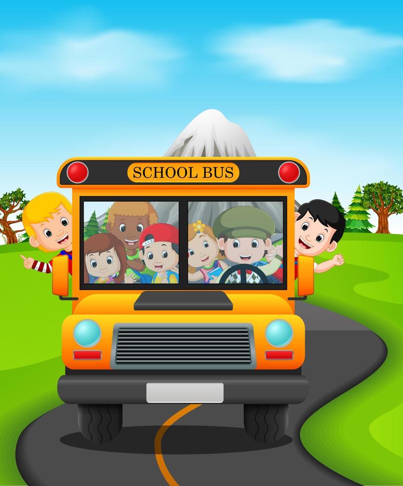 illustratie van kinderen van een school- bus vector