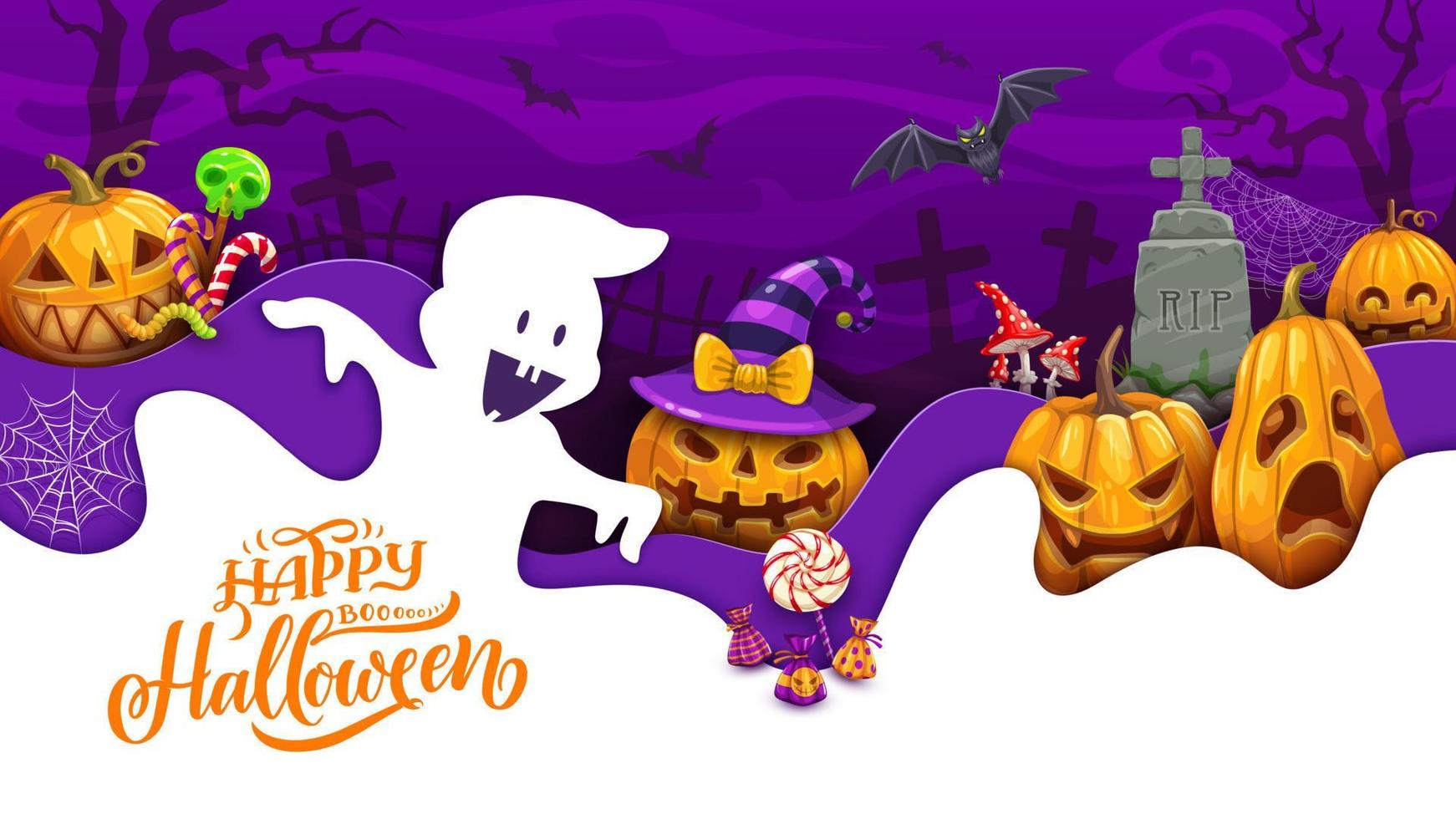 halloween papier besnoeiing met tekenfilm pompoen karakter vector