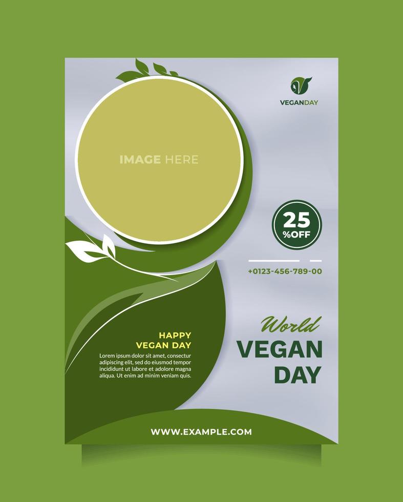 wereld veganistisch dag sjabloon folder en brochure met a4 maat. mooi groen ontwerp vector poster en banier naar promoten gezond voedsel, vegetarisch voedsel en natuurlijk producten