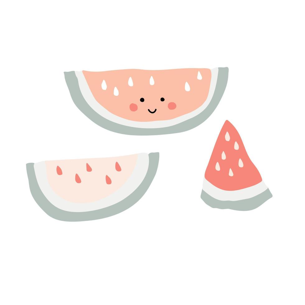 schattig watermeloen fruit plak in pastel kleur. gezond vegetarisch voedsel en rijp vector illustratie reeks