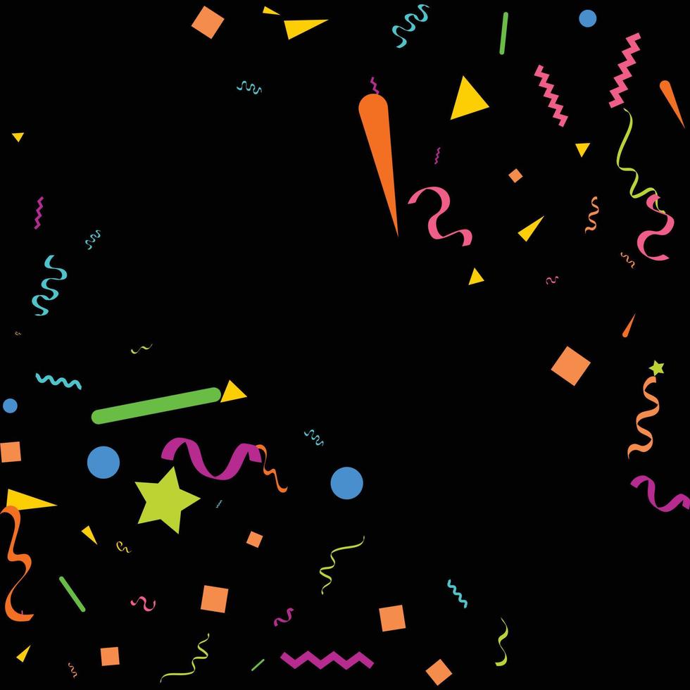 confetti concept ontwerp sjabloon vakantie gelukkig dag. zwart achtergrond viering vector illustratie.