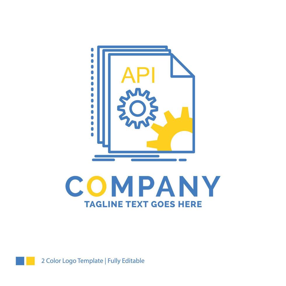 api. app. codering. ontwikkelaar. software blauw geel bedrijf logo sjabloon. creatief ontwerp sjabloon plaats voor slogan. vector