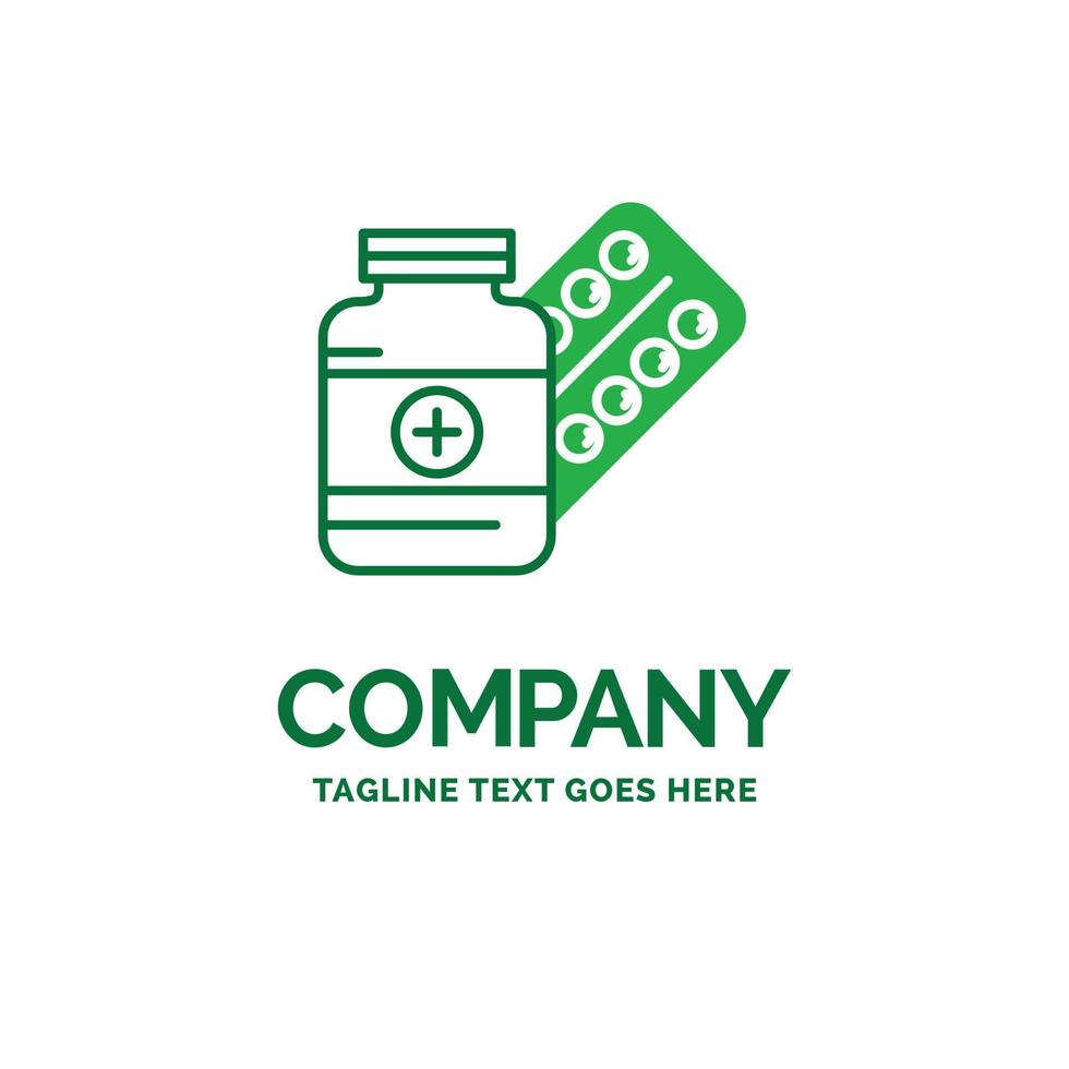 geneesmiddel. pil. capsule. drugs. tablet vlak bedrijf logo sjabloon. creatief groen merk naam ontwerp. vector