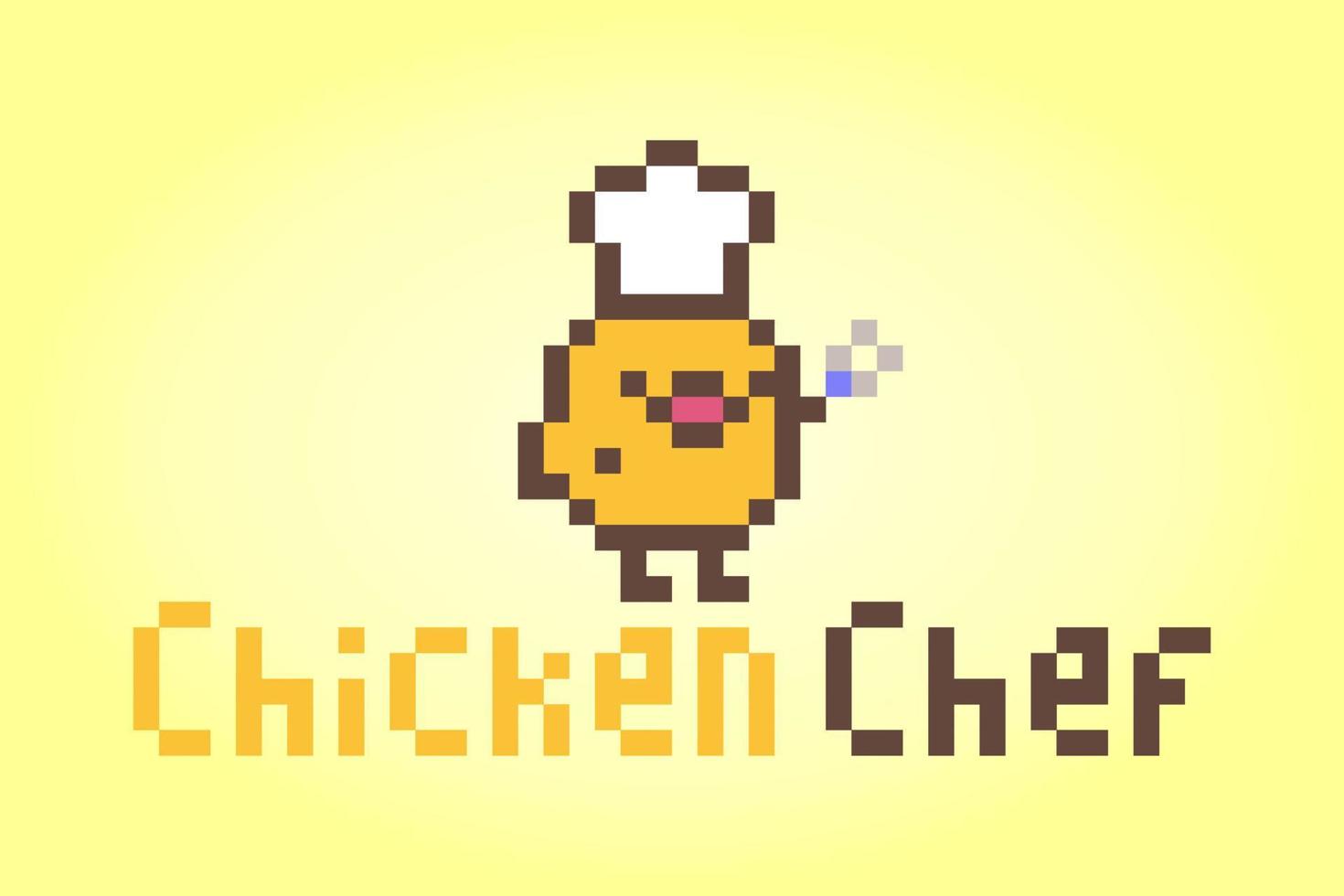 8 beetje pixel kip chef logo. dieren voor spel middelen in vector illustratie.