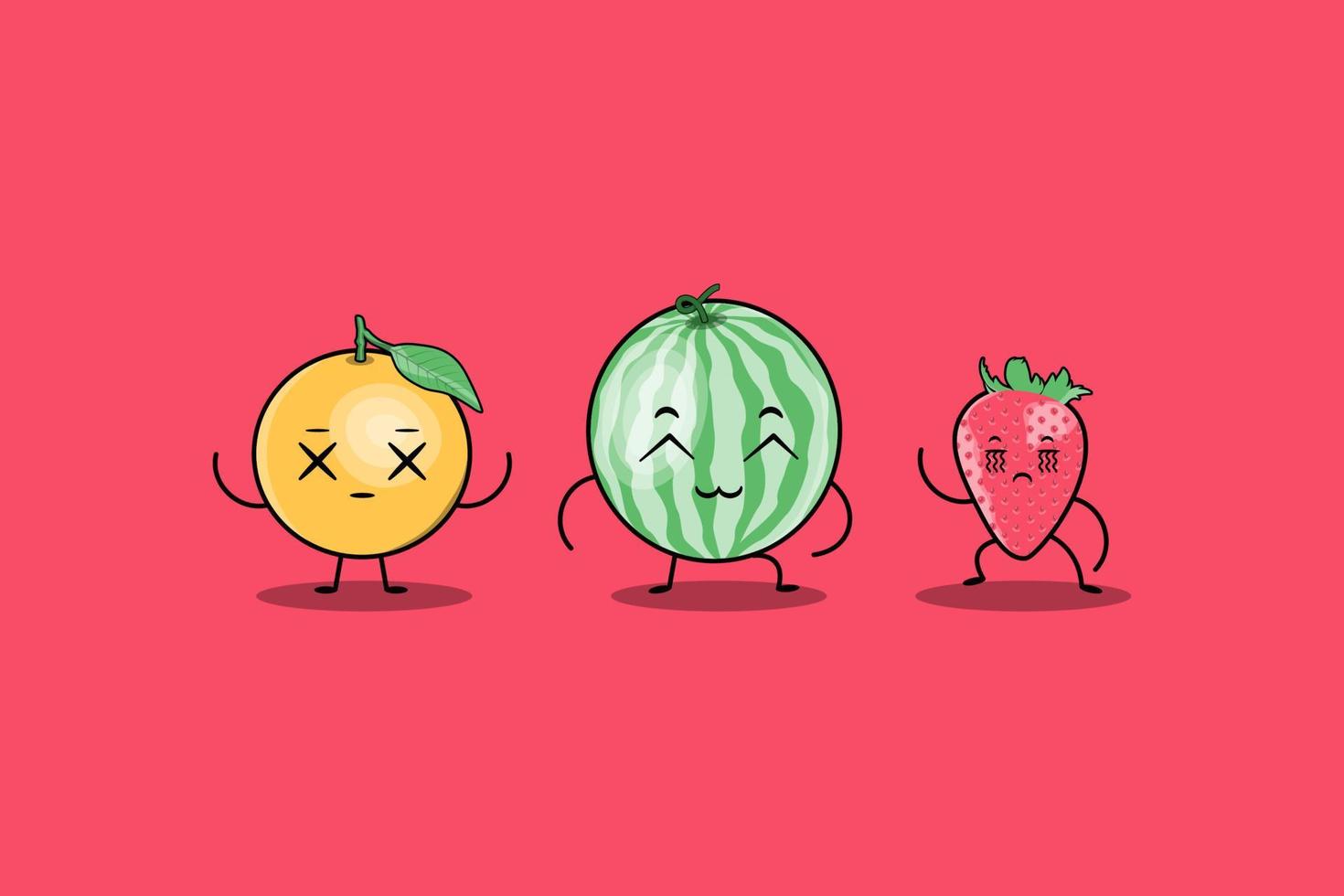 schattige kleurrijke kawaii fruit stripfiguren vector set met veel expressie