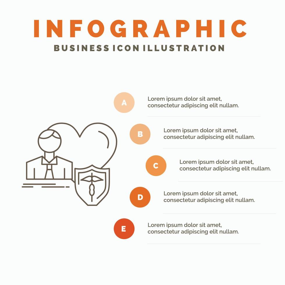 verzekering. familie. huis. beschermen. hart infographics sjabloon voor website en presentatie. lijn grijs icoon met oranje infographic stijl vector illustratie