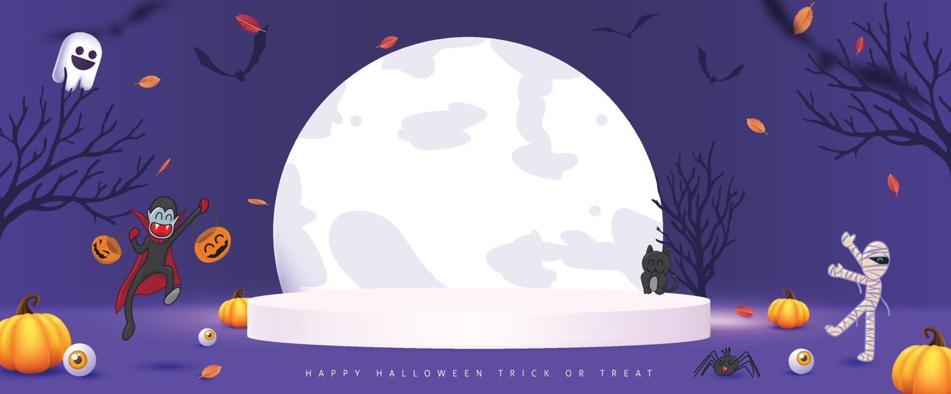 halloween achtergrond ontwerp met Product Scherm cilindrisch vorm en feestelijk elementen halloween vector