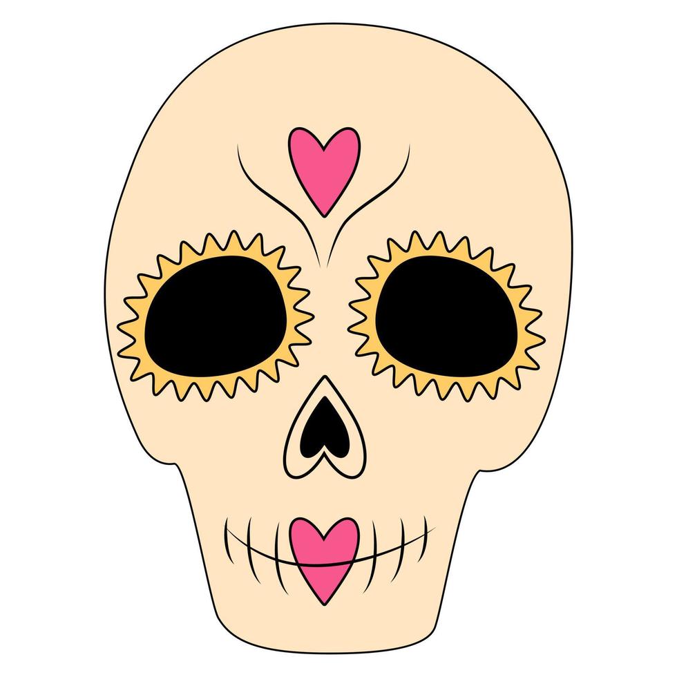 suiker schedel in modieus markeerstift tinten. dag van de dood. dia de los muertos. Mexico. sticker. icoon vector