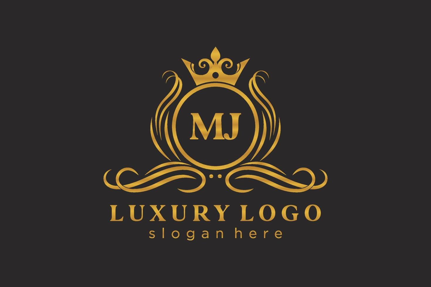 eerste mj brief Koninklijk luxe logo sjabloon in vector kunst voor restaurant, royalty, boetiek, cafe, hotel, heraldisch, sieraden, mode en andere vector illustratie.