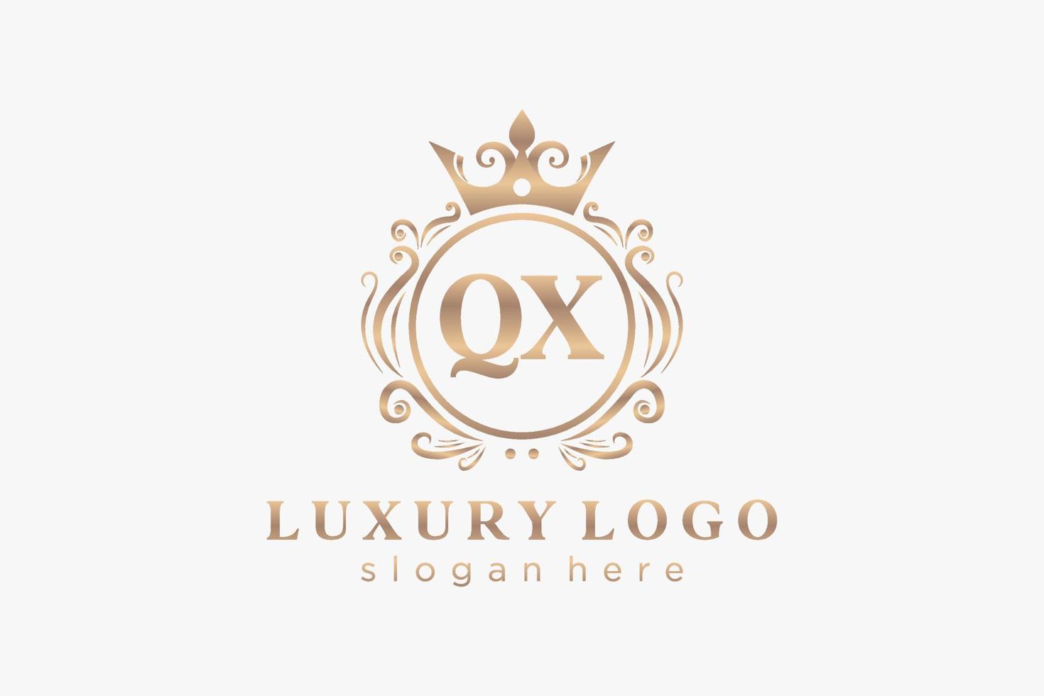 eerste qx brief Koninklijk luxe logo sjabloon in vector kunst voor restaurant, royalty, boetiek, cafe, hotel, heraldisch, sieraden, mode en andere vector illustratie.