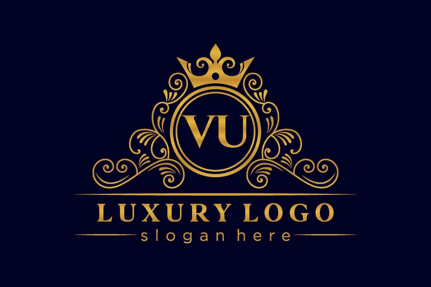 vu eerste brief goud kalligrafische vrouwelijk bloemen hand- getrokken heraldisch monogram antiek wijnoogst stijl luxe logo ontwerp premie vector