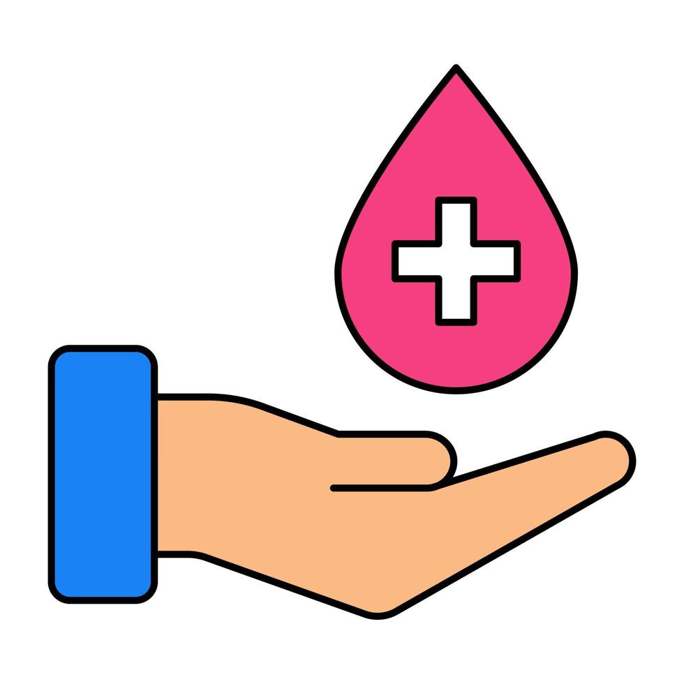 druppeltjes bij de hand met pictogram voor bloeddonatie vector