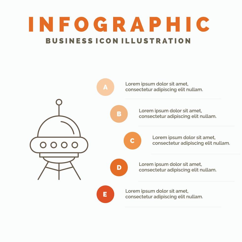 ruimte schip. ruimte. schip. raket. buitenaards wezen infographics sjabloon voor website en presentatie. lijn grijs icoon met oranje infographic stijl vector illustratie