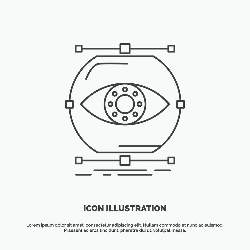 visualiseren. conceptie. toezicht houden. toezicht houden. visie icoon. lijn vector grijs symbool voor ui en ux. website of mobiel toepassing