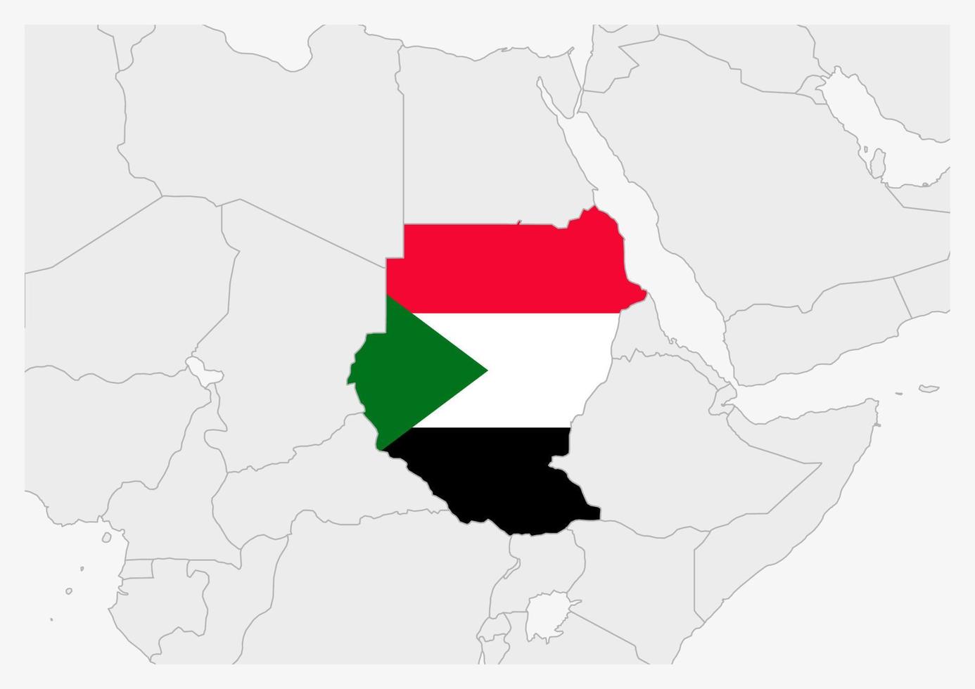 Soedan kaart gemarkeerd in Soedan vlag kleuren vector