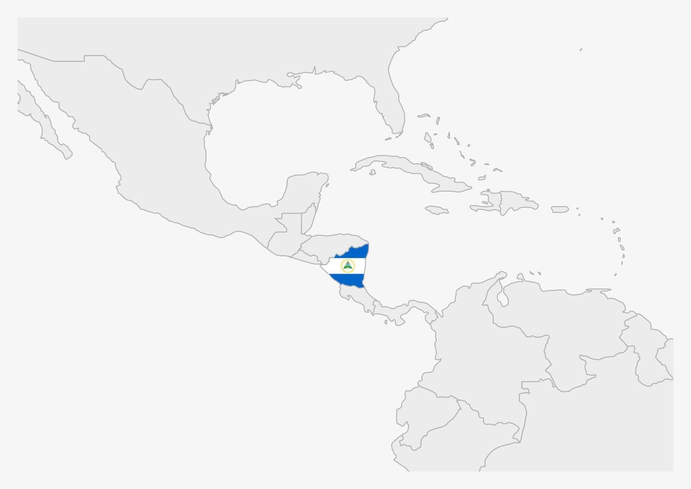 Nicaragua kaart gemarkeerd in Nicaragua vlag kleuren vector