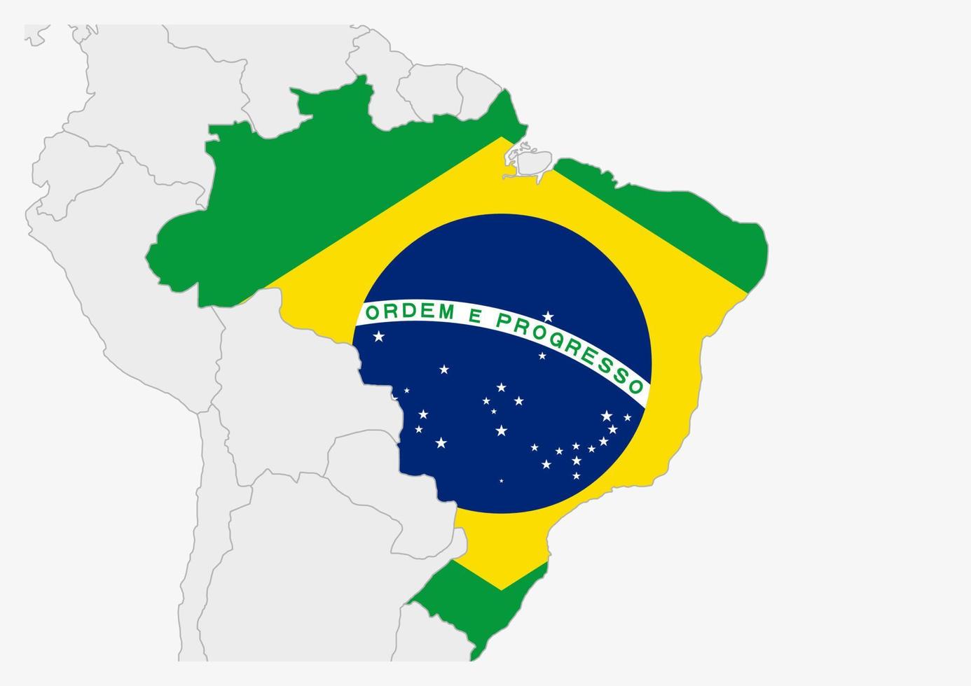 Brazilië kaart gemarkeerd in Brazilië vlag kleuren vector