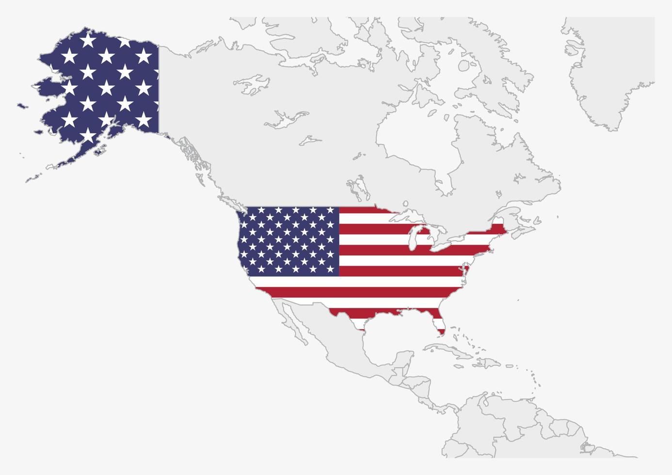 Verenigde Staten van Amerika kaart gemarkeerd in Verenigde staten vlag kleuren vector