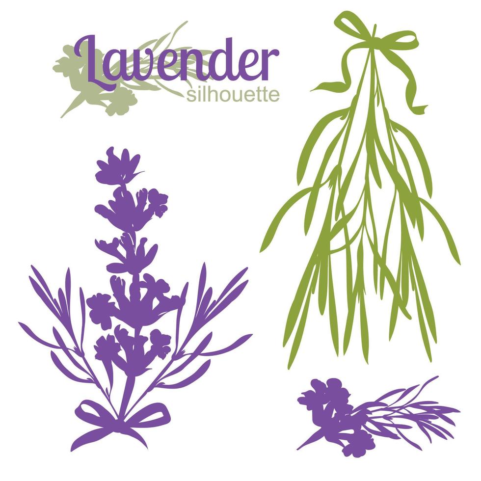 reeks van silhouetten van lavendel bloemen vector