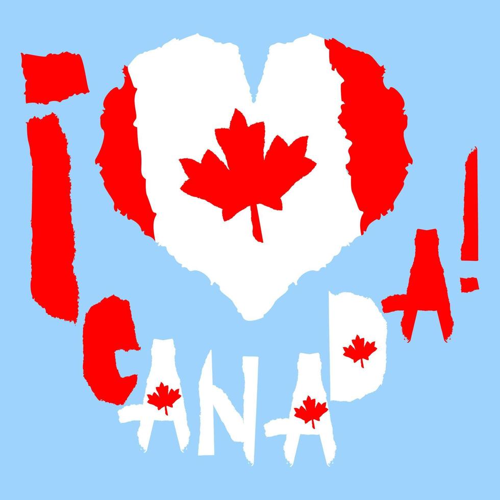 liefde Canada, Amerika. wijnoogst nationaal vlag in silhouet van hart gescheurd papier grunge structuur stijl. onafhankelijkheid dag achtergrond. mooi zo idee voor retro insigne, banier, t-shirt grafisch ontwerp. vector