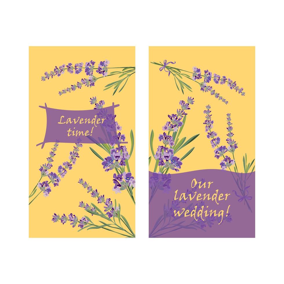 reeks uitnodiging kaarten met bloem kader lavendel vector