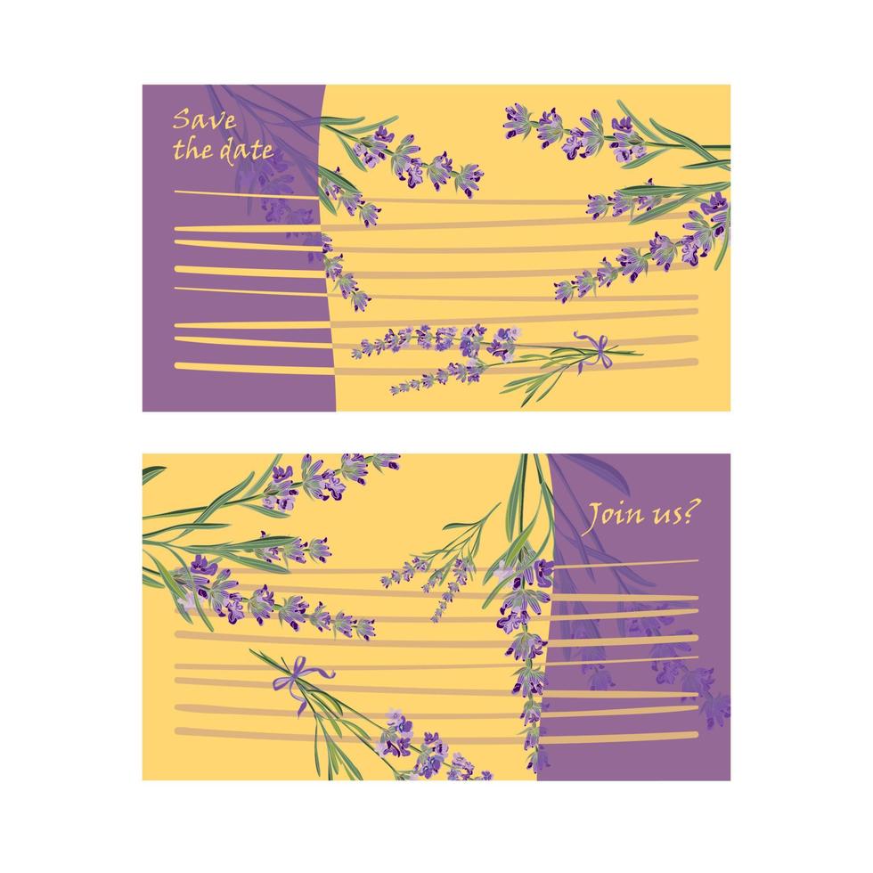 reeks uitnodiging kaarten met bloem kader lavendel vector