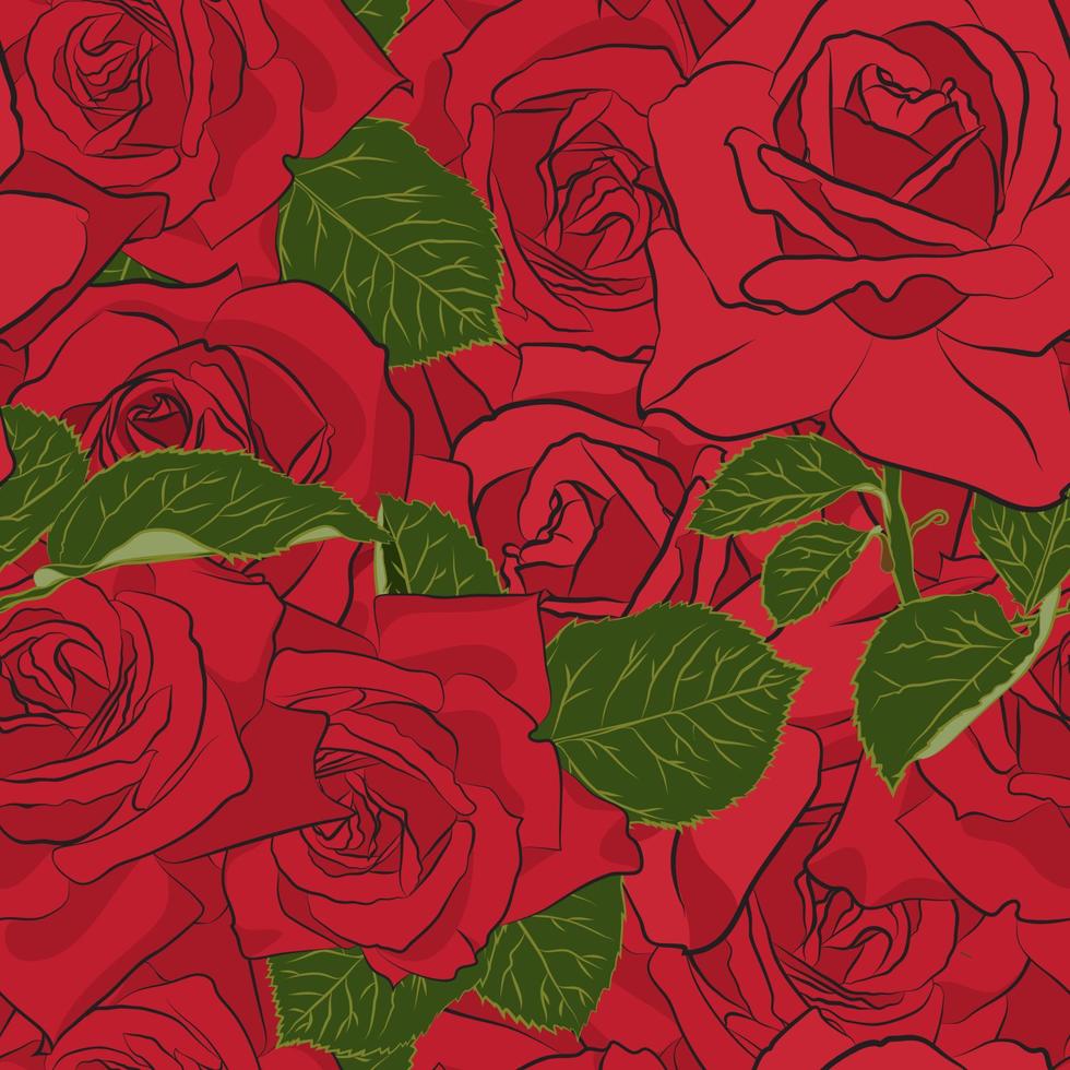 mooi rood roos naadloos patroon. botanisch silhouet van bloem. vlak stilering kleur vector