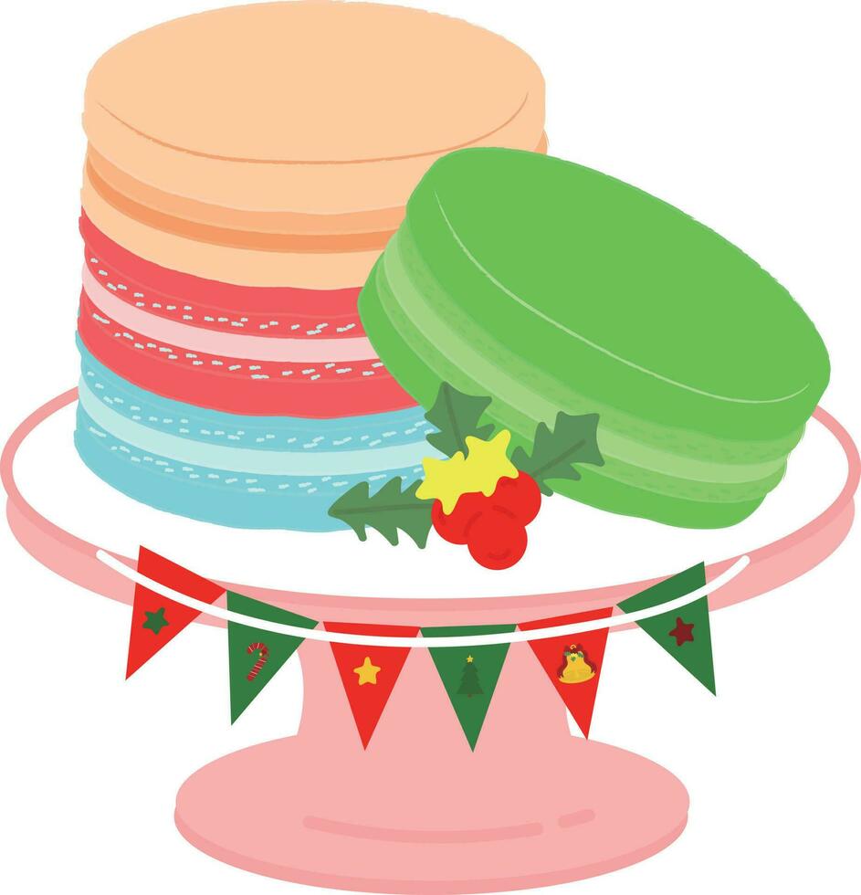 Kerstmis macaron. slingers, vlaggen, etiketten, bubbels, linten en stickers. verzameling van vrolijk Kerstmis decoratief pictogrammen vector